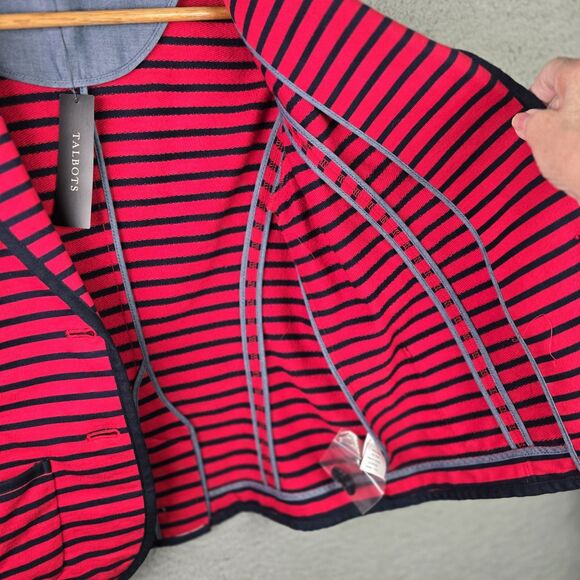 Talbots Blazer Jacket SP Red Blue Striped Cotton Knit Patriotic Nautical NWT - Picture 6 of 16